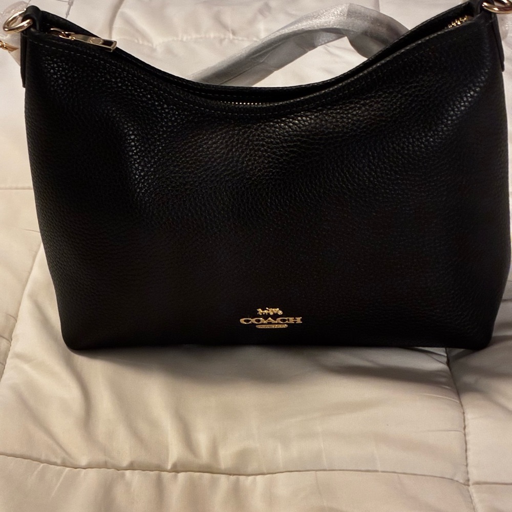 NWT Coach Lux Pebbled Laurel Black Leather Shoulder Hobo with Gold Hardware - Picture 4 of 12